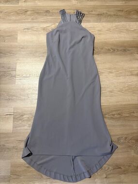 Calvin Klein High-Neck Gown in Gray